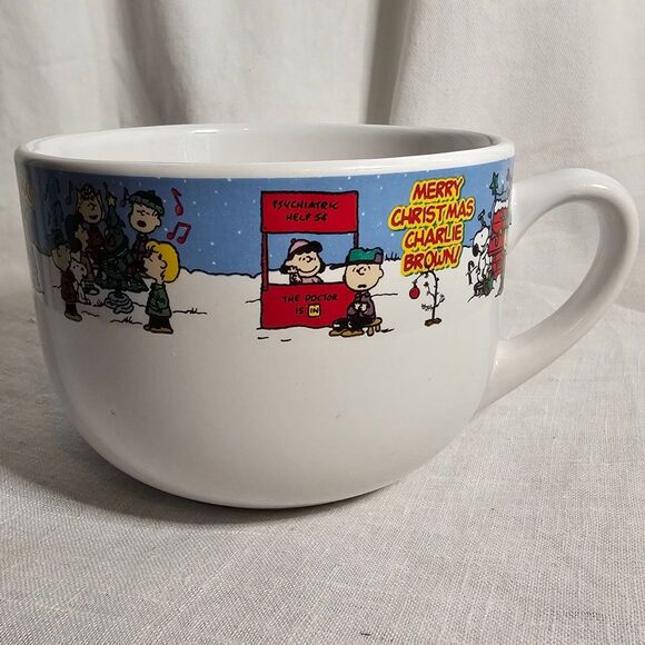Galerie Peanuts Charlie Brown Lg Christmas Soup Mug Bowl 2005 Snoopy Lucy Gang - Picture 1 of 6